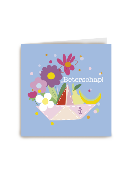 Beterschap kaart papieren bootje met bloemen