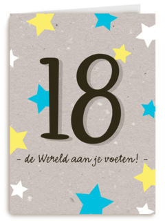 Verjaardagskaart 18 de wereld aan je voeten