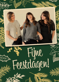 kerst zakelijk fotokaart met bladeren op groen