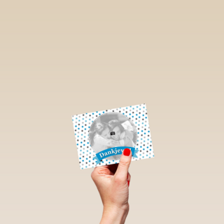 fotokaart wit met blauwe stipjes dank je wel