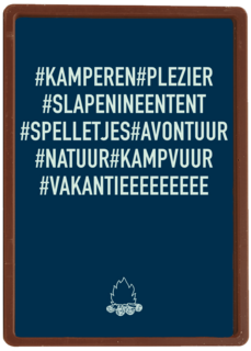 op kamp kaart met hashtag kamperen hashtag plezier