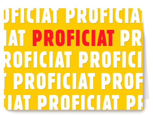 Zakelijke gele felicitatiekaart met de tekst "Proficiat"