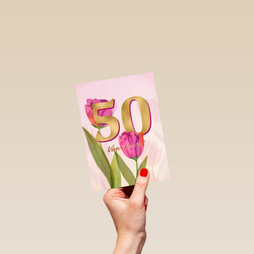 Verjaardagskaart vrouw 50 van harte