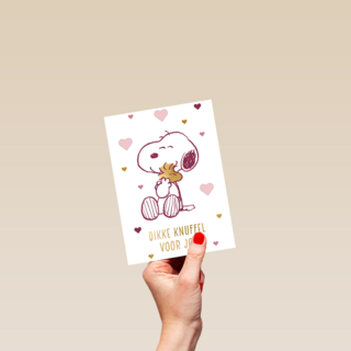valentijnskaart klassiek snoopy dikke knuffel voor jou