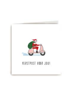 kerstkaart kerstpost voor jou santa op scooter