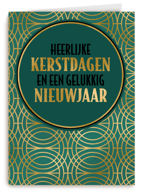 Stijlvolle kerstkaart goud met groen