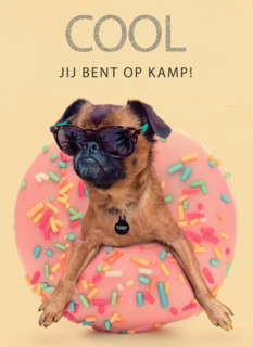 Op kamp kaart Cool hondje met donut