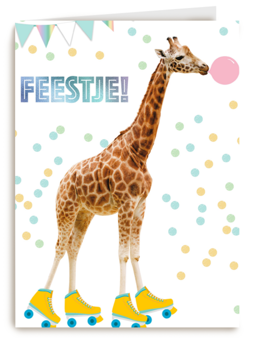 het is feest met giraffe met rolschaatsen