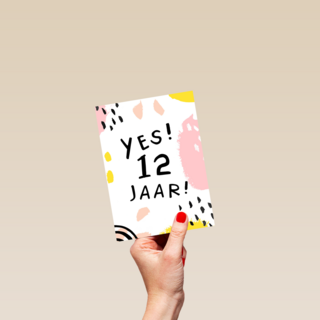 Verjaardagskaart meisje 12 yes roze geel
