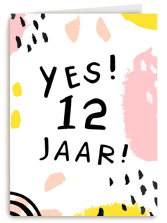 Verjaardagskaart meisje 12 yes roze geel