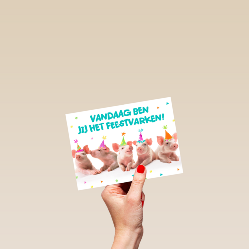 vijf feestvarkens op een rij