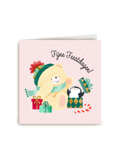 Kerstkaart Forever Friends beer met pinguin