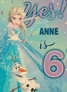 Frozen verjaardagskaart 6 jaar Elsa Olaf