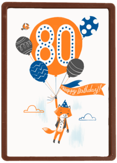 een vos met ballon om 80 jaar te vieren