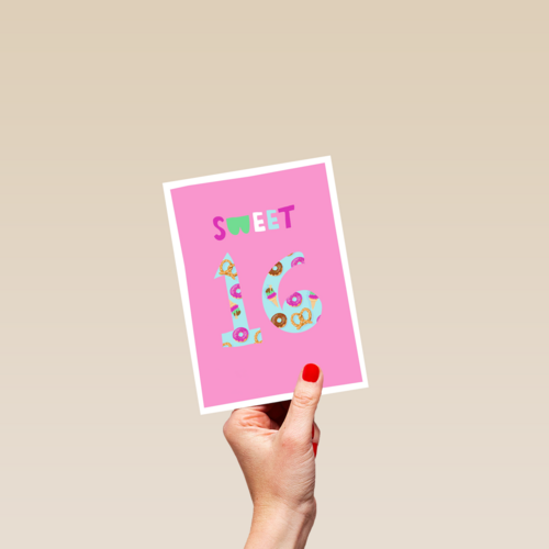 Verjaardagskaart roze sweet 16 tiener meisje