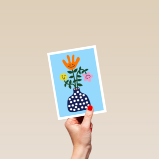 Zomaar kaartje vaas met bloemen smileys