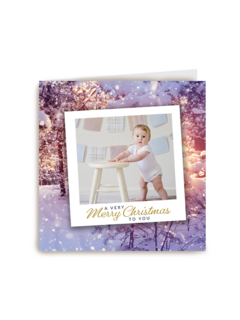 Kerst fotokaart stijlvol baby met kruk