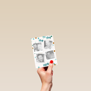 fotokaart staand hiep hiep hoera polaroid