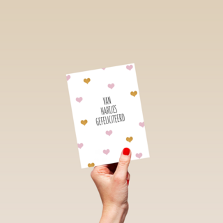 gefeliciteerd kaart vrouw van hartjes gefeliciteerd