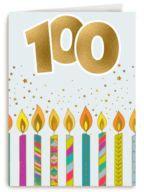 Verjaardagskaart 100 jaar met kaarsjes