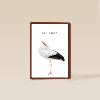 Een furry cuddles kaart met een ooievaar