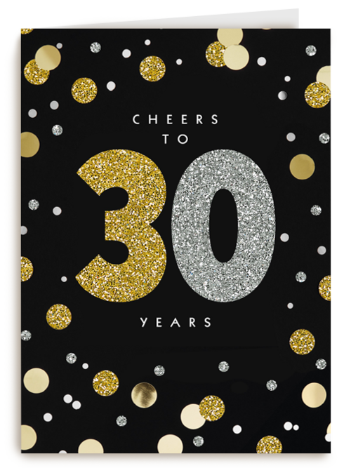 Verjaardagskaart leeftijden Cheers to 30 years zilver goud zwart