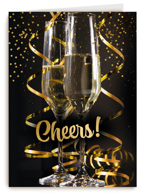 cheers with a glass champagne and confetti