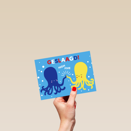 Octopus geslaagd high five kaart