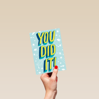 Geslaagdkaart you did it blauw met geel