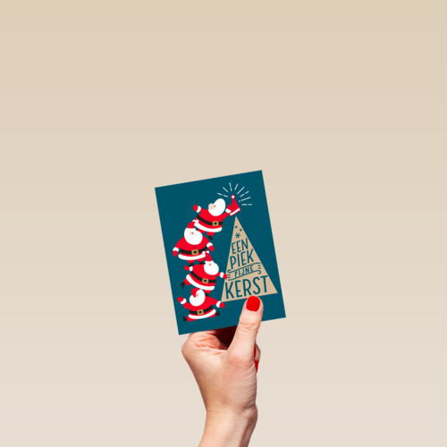 Kerstkaart met kerstmannen piek fijne kerst