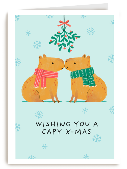 Kerstkaart capybara mistletoe