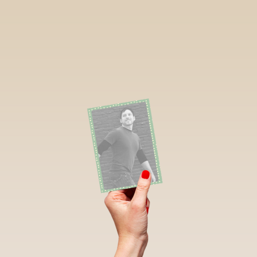 fotokaart staand groene rand met witte stippen