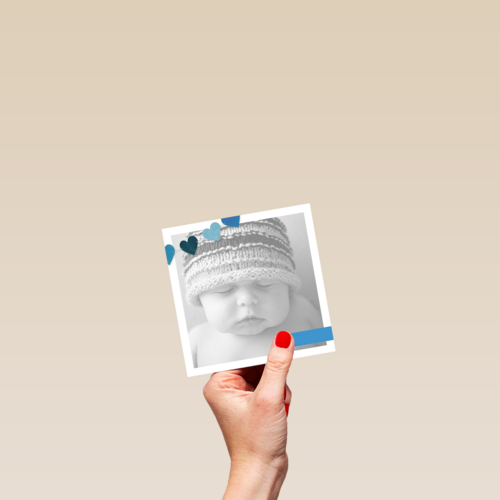 fotokaart vierkant baby blauw hartjes