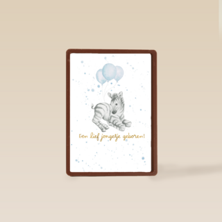 Babykaart zoon Zebra met blauwe ballonnen