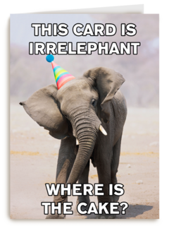 verjaardag kaart grappig this card is irrelephant
