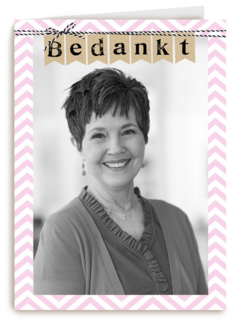 fotokaart bedankt roze rand met streep