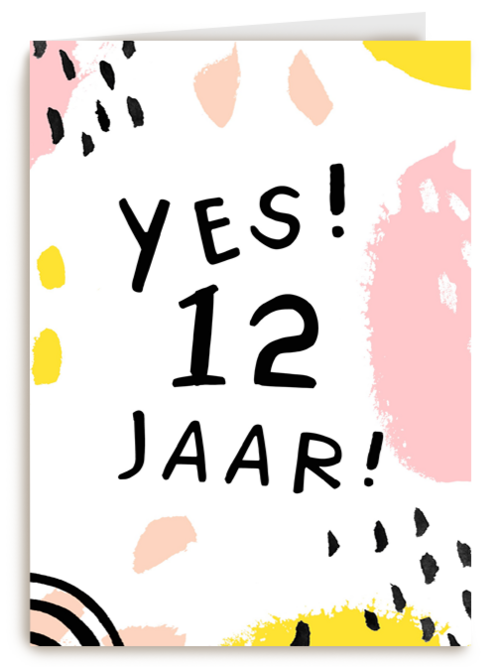Verjaardagskaart meisje 12 yes roze geel