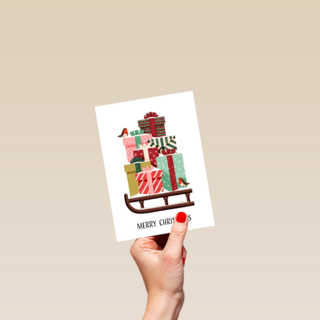 kerstkaart hip slee met cadeautjes folio