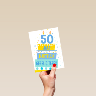 Verjaardagskaart leeftijden 50 jaar taart