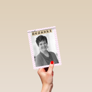 fotokaart bedankt roze rand met streep