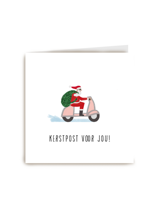 kerstkaart kerstpost voor jou santa op scooter
