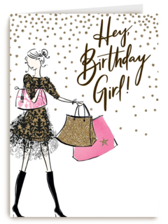 Verjaardagskaart tiener meisje en jonge vrouw Hey birthday girl