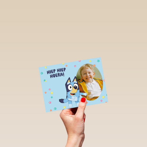 Bluey Hiep Hiep Hoera Fotokaart