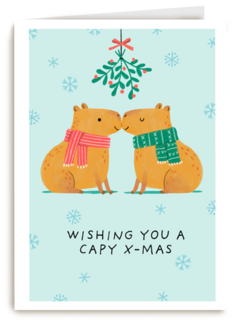 Kerstkaart capybara mistletoe