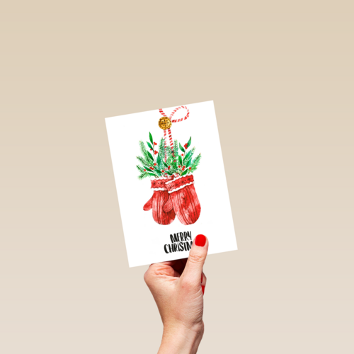 Kerstkaart klassiek handschoenen