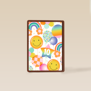 Verjaardagskaart smiley ballonnen met leeftijd