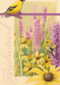 gele vogel met paarse bloemen