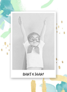 Fotokaart uitnodiging kinderfeest superheld