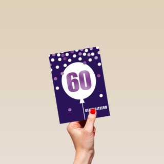 Verjaardagskaart leeftijden 60 paars ballon