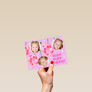 Hiep Hiep Hoera fotokaart discobal